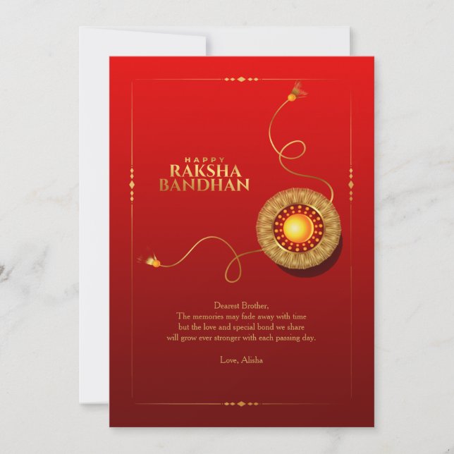 Raksha Bandhan Red and Gold Grußkarte (Vorderseite)