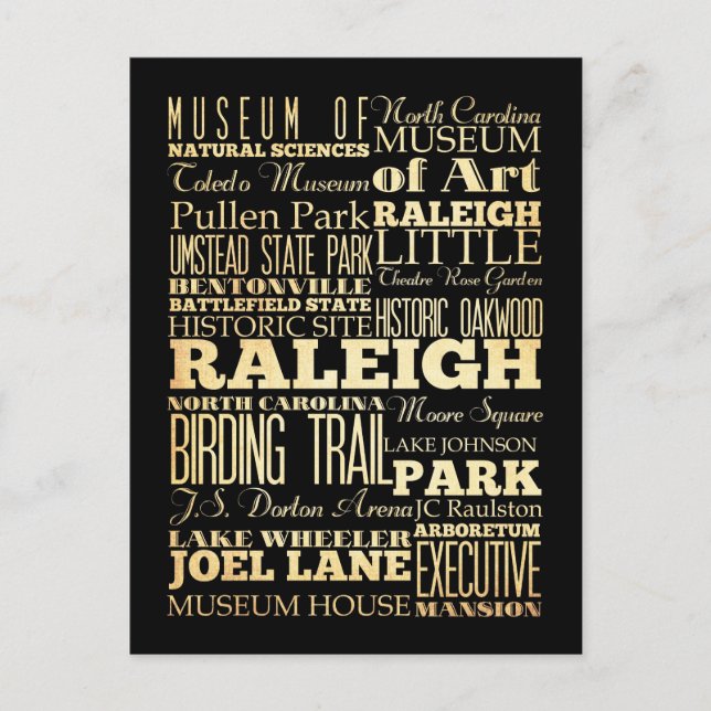Raleigh City North Carolina Staat Typografie Postkarte (Vorderseite)