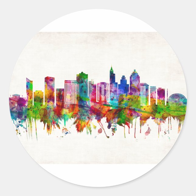 Raleigh North Carolina Skyline Runder Aufkleber (Vorderseite)