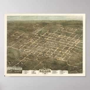 Raleigh North Carolina Vintage-Karte 1872 Poster