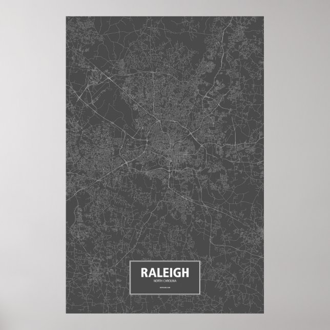 Raleigh, North Carolina (weiß auf schwarz) Poster (Vorne)