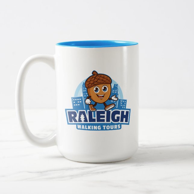 Raleigh Walking Tours Niedliches Acorn Logo Zweifarbige Tasse (Links)