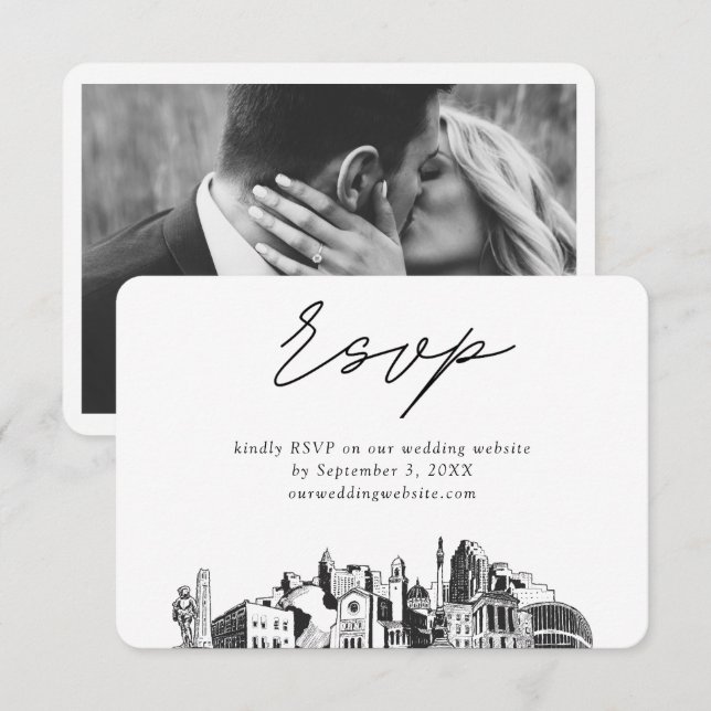 Raleigh Wedding Minimalistisch Sketch UAWG Begleitkarte (Vorne/Hinten)