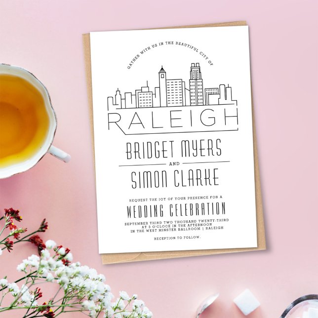 Raleigh Wedding | Stilisierte Skyline-Einladung Einladung (Von Creator hochgeladen)