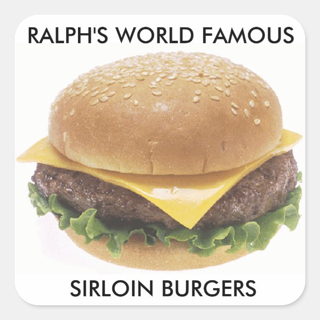 Ralph weltberühmte Lendenstück-Burger Quadratischer Aufkleber (Vorderseite)