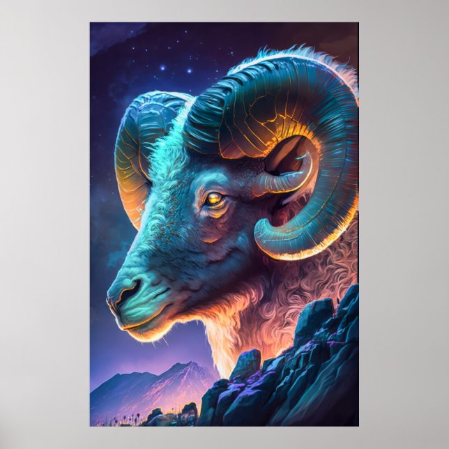 Ram Animal Portrait Painting Wildlife Outart Poster (Vorne)