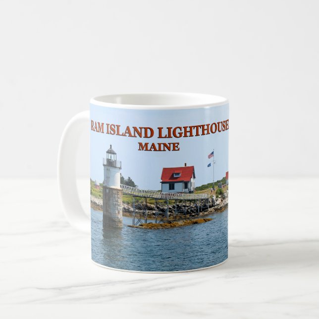 Ram Island Lighthouse, Boothbay Hafen Maine Tasse (Vorderseite Links)