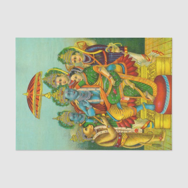 Ram Panchayatan Embellished von Raja Ravi Varma Seidenpapier (Vorderseite)