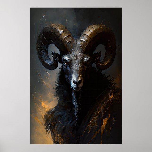 Ram Portrait Animal Nature Dark Painting Poster (Vorne)