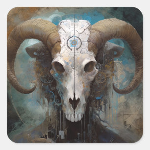 Ram Skull Surreal Fantasy Art Quadratischer Aufkleber
