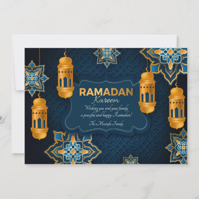 Ramadan Blue und Gold Grußkarte Feiertagskarte (Vorderseite)