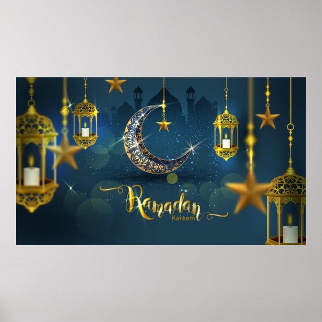Ramadan Blue und Gold Moon Fanoos Poster (Vorne)