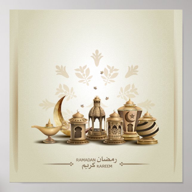 Ramadan Bronze Lampen, Lanterns & Moon Poster (Vorne)