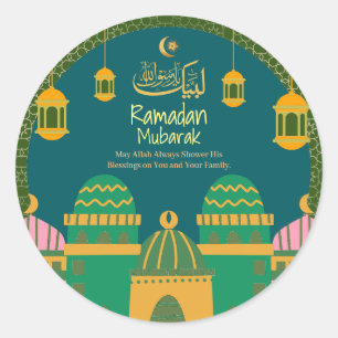 Ramadan Eid Mubarak Golden Calligraphy Green Runder Aufkleber