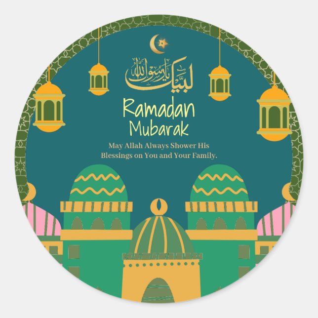 Ramadan| Eid Mubarak Golden Calligraphy Green Runder Aufkleber (Vorderseite)