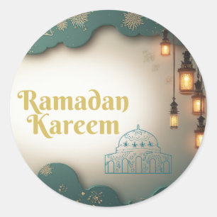 Ramadan Eleganz Grüne & Goldene Laternen und Mosch Runder Aufkleber