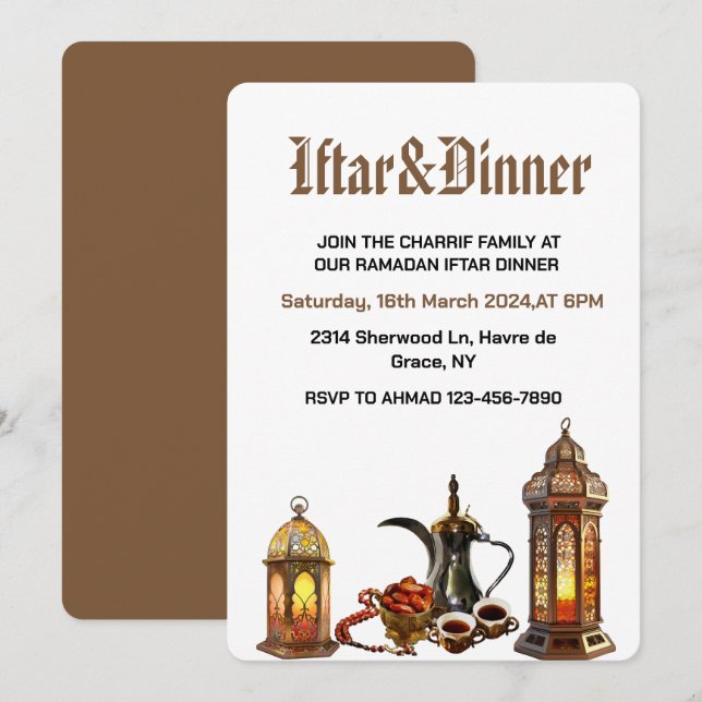Ramadan Kareem 2025 Iftar Dinner Party Einladung (Vorne/Hinten)