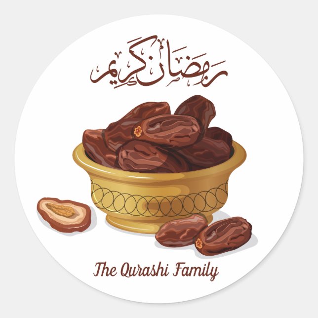 Ramadan Kareem Arabic Calligraphy Bowl of Dates Runder Aufkleber (Vorderseite)