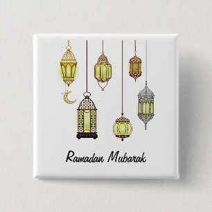 Ramadan Kareem Crescent Lanterns Mubarak Islamic Button