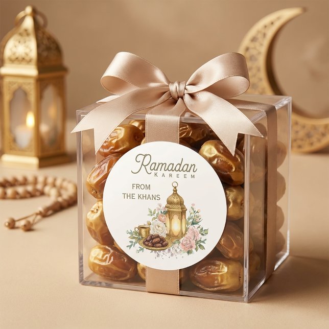 Ramadan Kareem Floral Lantern Runder Aufkleber (#RamadanKareem #EidMubarak #RamadanDecor #IslamicDesign #RamadanSticker #EidGifts #MuslimArt #Ramada)