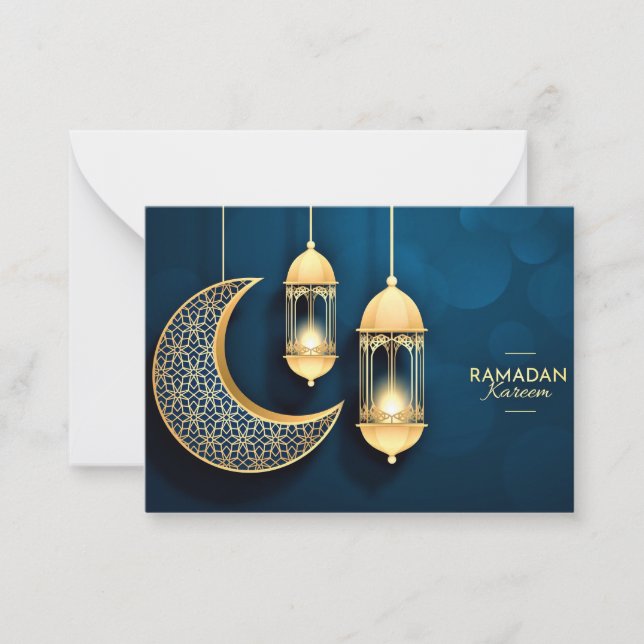 Ramadan Kareem Gold Crescent und Laterne Mitteilungskarte (Vorderseite)