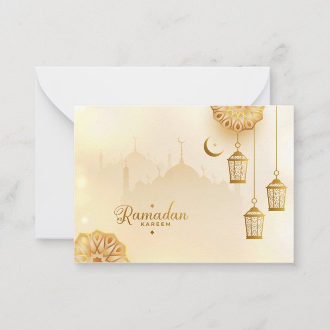 Ramadan Kareem Gold Crescent und Laterne Mitteilungskarte (Vorderseite)