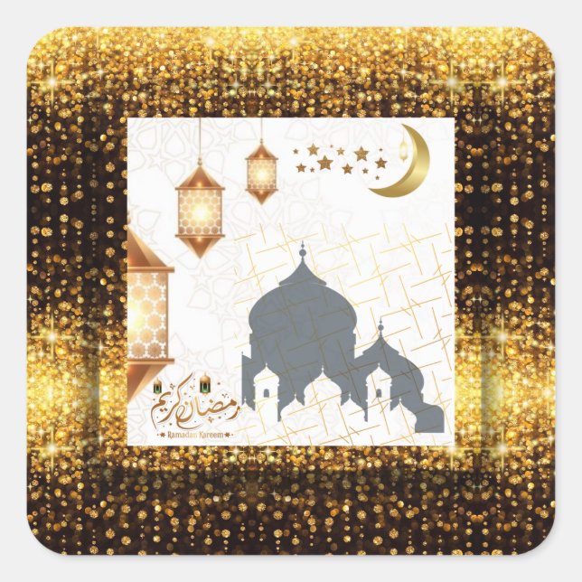 Ramadan Kareem golden Quadratischer Aufkleber (Vorderseite)