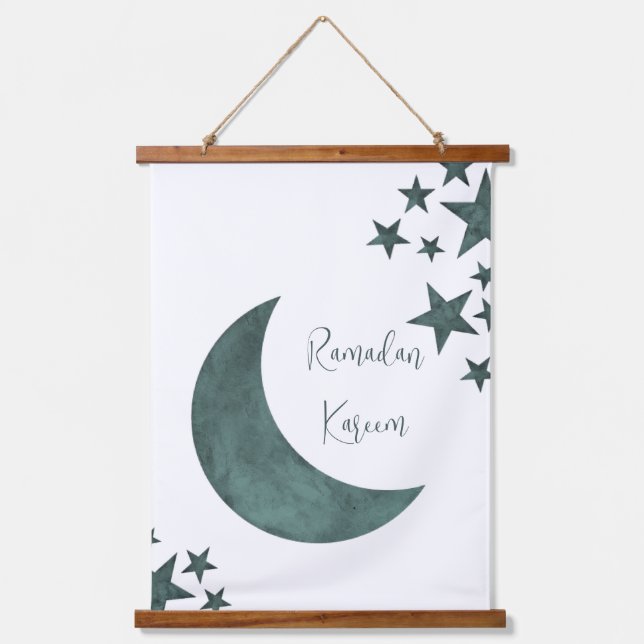 Ramadan Kareem Halbmond Islam Mubarak Stars Wandteppich Mit Holzrahmen (Vorderseite)