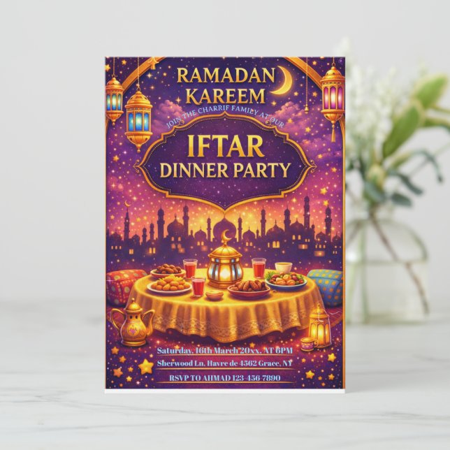 Ramadan Kareem Iftar dinner Party Invitation Einladung (Stehend Vorderseite)