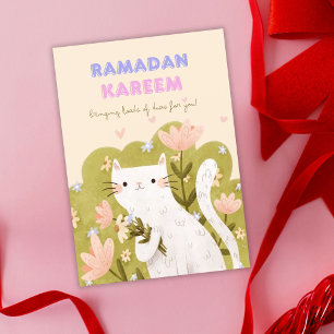 Ramadan Kareem Katze Bunte Blumen Karte