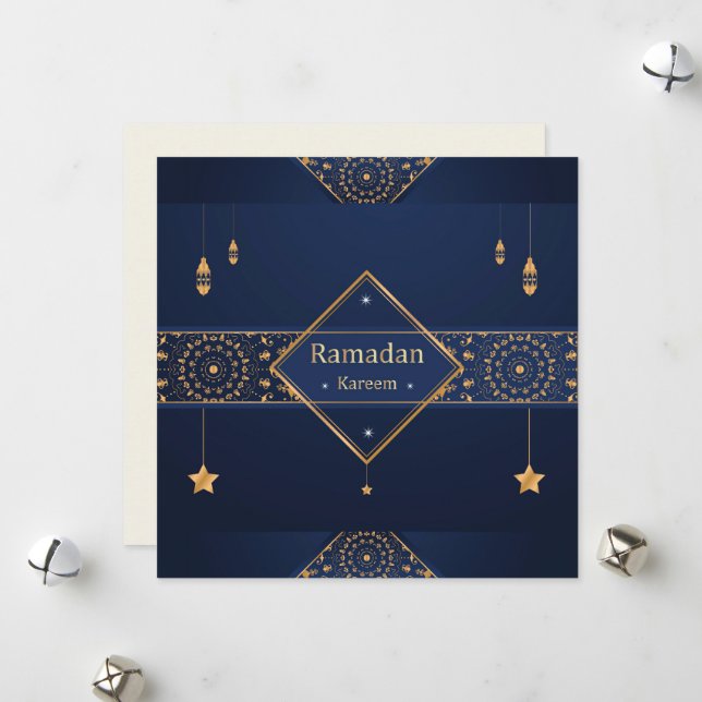 Ramadan Kareem Moubarak Carte bleue de vacances mu (Devant/Arrière en situation)