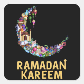 Ramadan Kareem Mubarak Fasting Moon Quadratischer Aufkleber