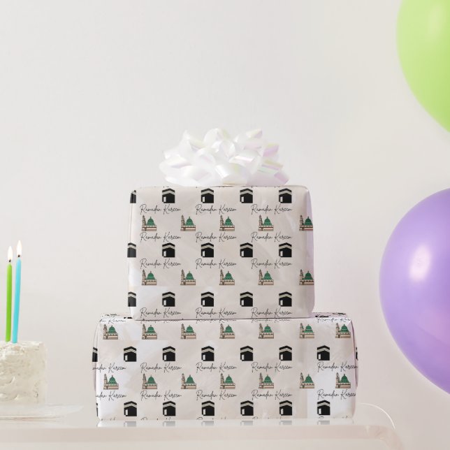 Ramadan Kareem Wrapping Paper – Kaaba & Masjid  Geschenkpapier (Partygeschenke)