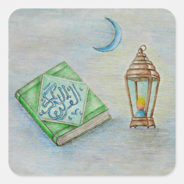 Ramadan Karim Quadratischer Aufkleber (Vorderseite)