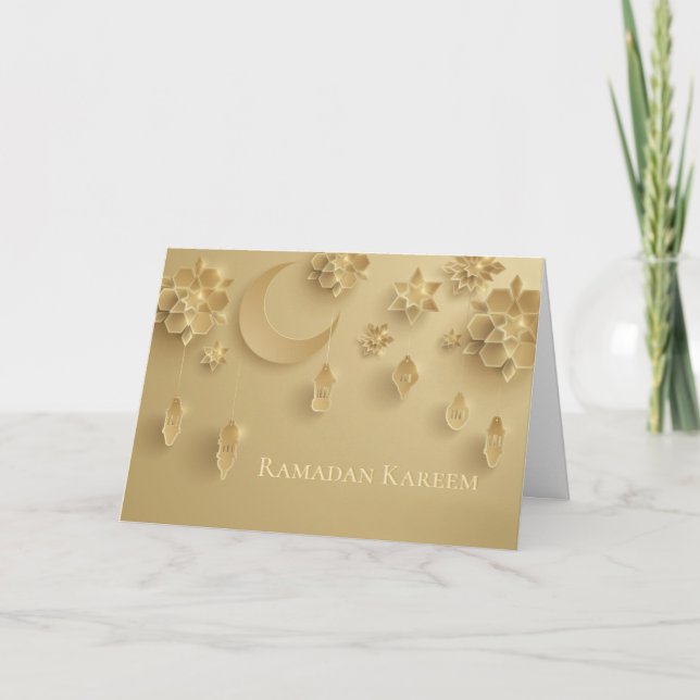 Ramadan Lanterns, Mond, Blume, Gold Karte (Vorderseite)