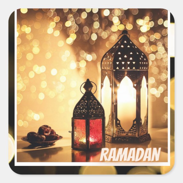 Ramadan-Laterne. Quadratischer Aufkleber (Vorderseite)