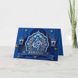 Ramadan Mubarak Arabische Kalligrafie Muster Blau Feiertagskarte