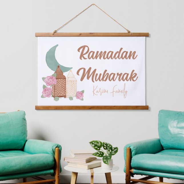 Ramadan Mubarak Dekoration Benutzerdefinierter Nam Wandteppich Mit Holzrahmen (Wohnzimmer)