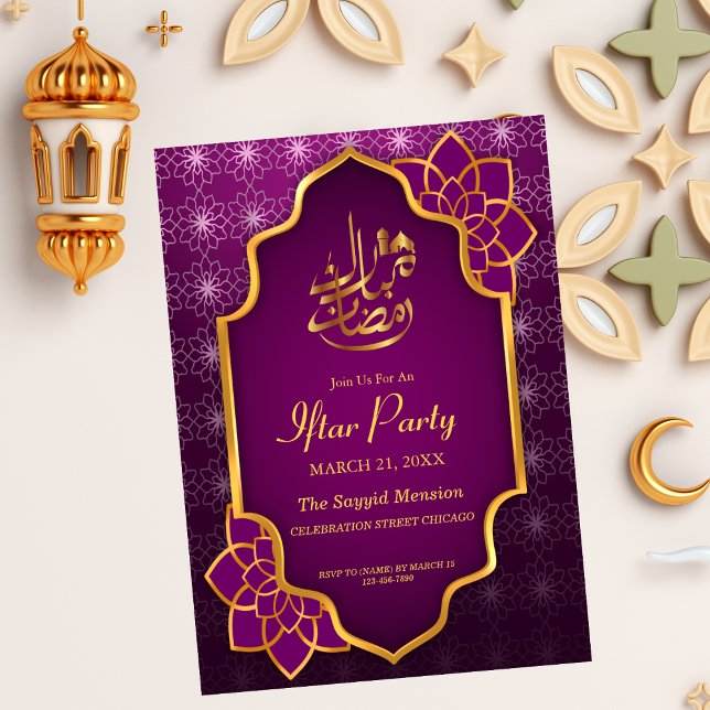 Ramadan Mubarak Lila Golden Floral Iftar Party Einladung (Von Creator hochgeladen)