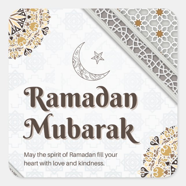 Ramadan Mubarak Mandala Crescent Art Quadratischer Aufkleber (Vorderseite)