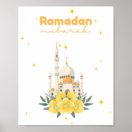 Ramadan Mubarak Mosque Yellow Flowers Wall Print  Poster