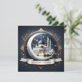 Ramadan Mubarak Muslim Golden Navy Blue Mosque Feiertagskarte