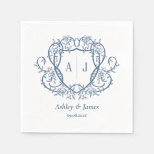 Rambling Rose Steel Blue Monogramm-Wappen Hochzeit Serviette