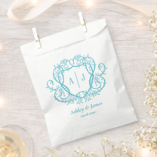 Rambling Rose Türkis Monogramm-Wappen Hochzeit Geschenktütchen