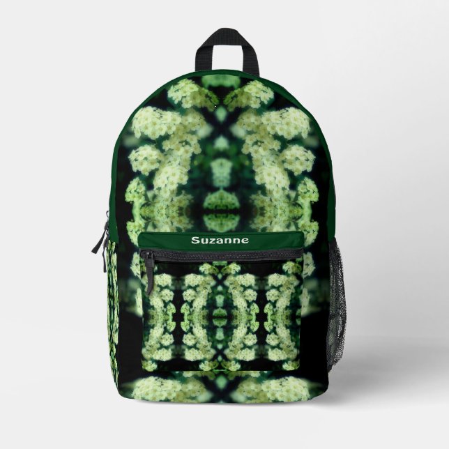 Rambling Wild White Roses Abstrakt Personalisiert Bedruckter Rucksack (Vorderseite)