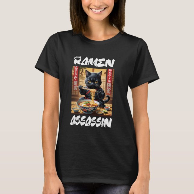 Ramen Assassin Black Cat Funny Japanisch Ramen Noo T-Shirt (Vorderseite)