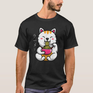 Ramen Bowl and Cat Kawaii Japanese Noodles Anime L T-Shirt