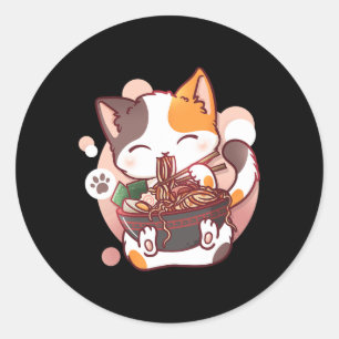 Ramen Cat Anime Bowl Kawaii Neko Japanisch Runder Aufkleber
