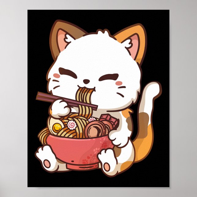 Ramen Cat Anime Kawaii Cat Eating Ramen Poster (Vorne)