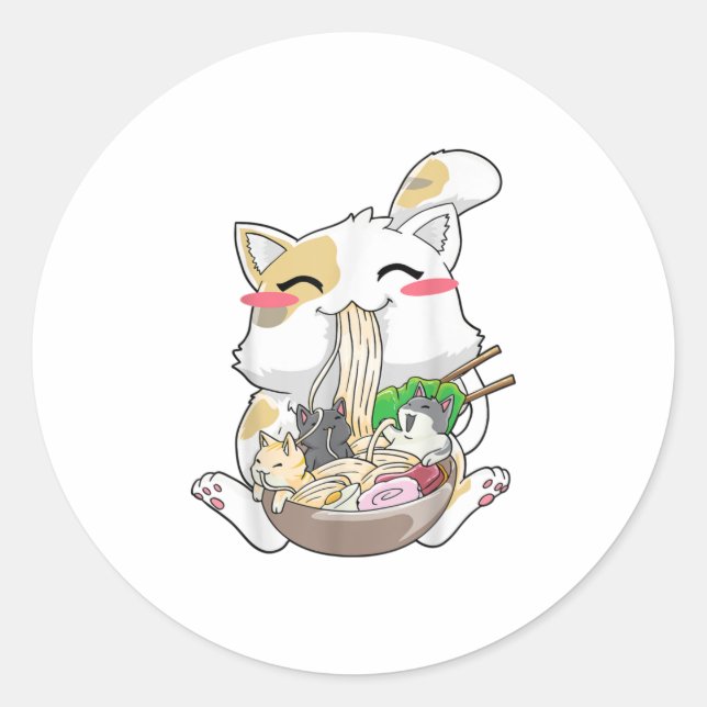 Ramen Cat Anime Kawaii Neko Ramen Bowl Runder Aufkleber (Vorderseite)